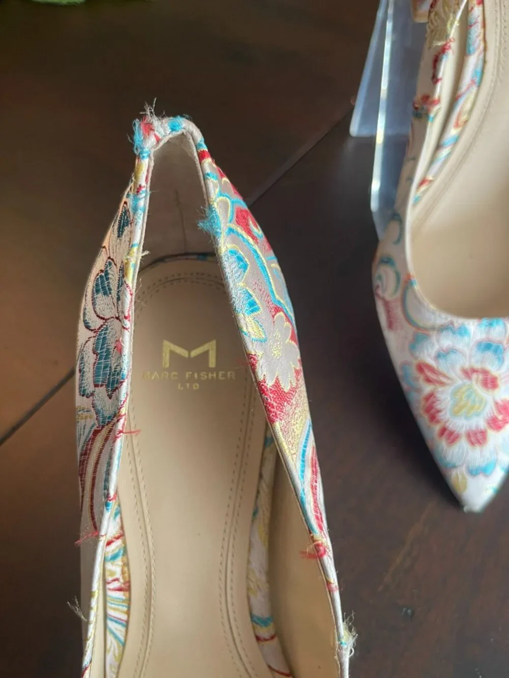 Rare Marc Fisher Zala Floral Brocade Embroidery Pointy Toe Block Heel Pumps SZ 9 - Picture 2 of 11